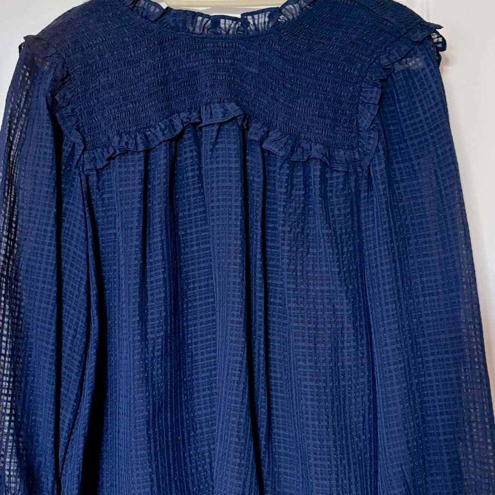 Vineyard Vines, Silk Smocked Top/ navy